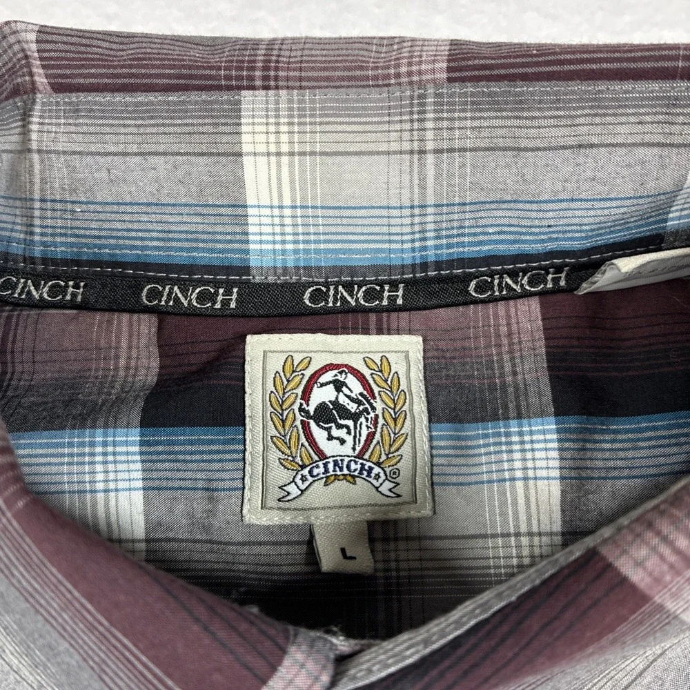 Cinch Shirt Mens Large Blue Red Plaid Button Down Long Sleeve Western Casual - Picture 5 of 10